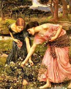 John William Waterhouse(ジョン・ウィリアム・ウォーターハウス) 名画 【Gather Ye Rosebuds While Ye May】 HAED クロスステッチ刺しゅう 図案 Heaven And Earth Designs 輸入 チャート 美術 絵画 芸術作品