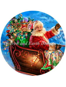 �����イ�N���X�X�e�b�`�}�� HAED �T���^�N���[�X�̖��@�̃t���C�g Heaven And Earth Designs Dona Gelsinger �㋉�� Ornament Santas Magical Flight �S�ʎh��