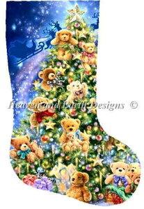 ししゅうクロスステッチ図案 HAED テディベアーのクリスマスツリー・ブーツ Heaven And Earth Designs 輸入 Dona Gelsinger 上級者 Stocking Teddy Bear Tree 全面刺し