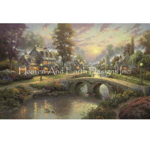 �����イ�N���X�X�e�b�`�}�� HAED Heaven And Earth Designs �A�� �㋉�� Thomas Kinkade �����ɒ��ޗ[�z�̓��� Sunset on Lamplight Lane Max Colors �S�ʎh�� �n�C���x��