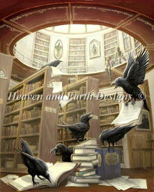 クロスステッチししゅうチャート 図書館のカラス Heaven And Earth Designs 輸入 Rob Carlos 上級者 Ravens In The Library