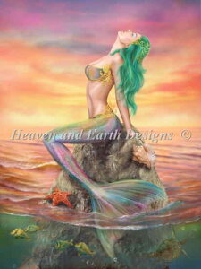 �N���X�X�e�b�`�h���イ�`���[�g �[��ꎞ�̐l�� Heaven And Earth Designs Alena Lazareva �S�ʎh�� Mermaid At Sunset