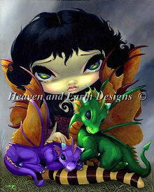 HAED 手芸 クロスステッチ刺しゅう図案 【2匹の可愛いドラゴン】 Two Cute Dragonlings