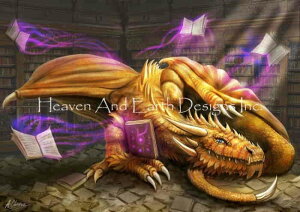 Anthony Christou クロスステッチ 図案 刺しゅう チャート 【Library Dragon Luminous Ages】 Heaven And Earth Designs 輸入 上級者 ドラゴン 龍