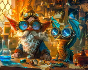 Dragon Muse クロスステッチ 刺しゅう チャート HAED 図案 【 Safety First 】 Heaven And Earth Designs 輸入 上級者 発明 博士 研究 竜 ドラゴン 龍