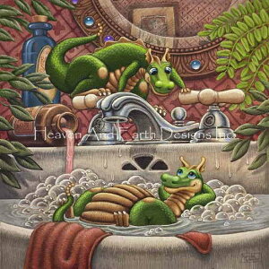 Randal Spangler クロスステッチ 図案 刺しゅう チャート 【 Bubble Bath 】 Heaven And Earth Designs 輸入 上級者 ドラゴン 龍 竜