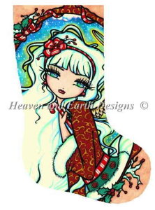 Hannah Lynn クロスステッチ 図案 刺しゅう チャート 【 Stocking Candy Cane Angel 】 Heaven And Earth Designs 海外 輸入 上級者 クリスマス クリスマスブーツ