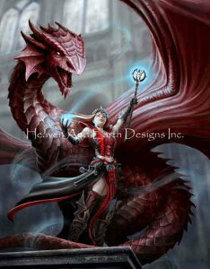 Anne Stokes クロスステッチ 図案 刺しゅう チャート 【 Scarlet Mage 】 Heaven And Earth Designs 輸入 上級者 ドラゴン 龍 竜 魔法 マジック 魔女