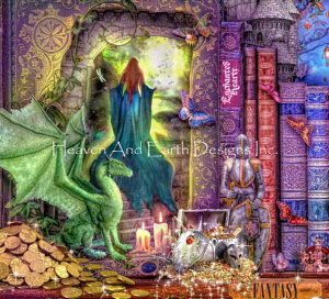 Aimee Stewart クロスステッチ 刺しゅう チャート HAED 図案 【 QS The Grand Library 】 Heaven And Earth Designs 輸入 上級者 ドラゴン 龍 竜 金貨 お宝 財宝