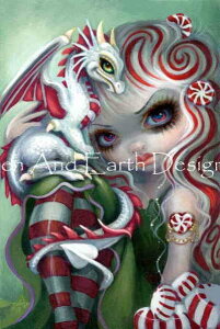 Jasmine Becket-Griffith クロスステッチ 図案 刺しゅう チャート 【 Peppermint Dragonling 】 Heaven And Earth Designs 輸入 上級者ドラゴン 竜 龍