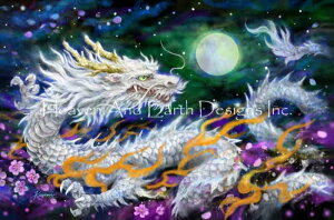 KAYOMI HARAI クロスステッチ刺しゅうチャート HAED 図案 【Supersized White Dragon And The Moon Max Colors】 Heaven And Earth Designs 難しい 上級者 海外 輸入 ドラゴン 竜 龍 白龍 昇り龍