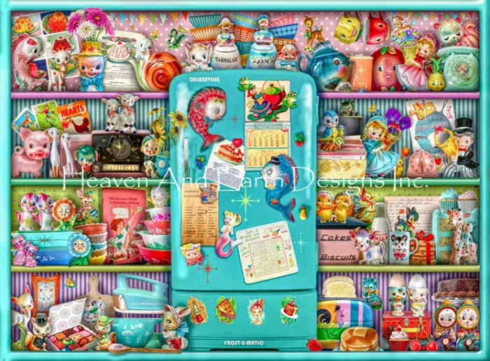 Heaven And Earth Designs クロスステッチ図案 チャート 【Supersized The Kitschy Kitchen Shelf Max Colors】 Aimee Stewart