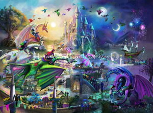 Rose Khan クロスステッチ刺しゅうチャート HAED 図案 【Supersized Dragon Race Into The Night Max Colors】 Heaven And Earth Designs 輸入 上級者 式典 お祝い 祝賀 お城 貴族 騎士 ドラゴン 龍 竜 飛翔