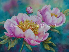 Marianne Broome クロスステッチ刺しゅうチャート HAED 図案 【Dark Pink Peonies Max Colors】 Heaven And Earth Designs 花