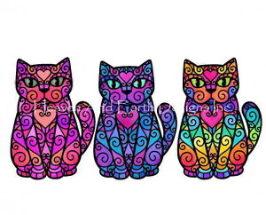 Beth Wilson NXXeb`hイ`[g HAED } yColourful Spiral Patterned Cats With Heartsz Heaven And Earth Designs  A ㋉җl