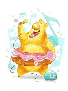 Uliana Babenko クロスステッチ刺しゅうチャート HAED 図案 【Yellow Bear Singing】 Heaven And Earth Designs クマ ベアー カラオケ ソング 熱唱 テディベアー浮輪