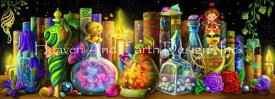 Jenoviya Art クロスステッチ刺しゅうチャート HAED 図案 【Magic Potion】 Heaven And Earth Designs 輸入 上級者 媚薬 薬 魔法 秘密 妖精 小人 星空 香水瓶 香水