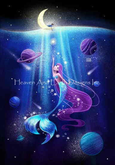Uliana Babenko クロスステッチ刺しゅうチャート HAED 図案 Mermaid In A Cosmic Sea 春の新作シューズ満載 Heaven And 月 人魚 輸入 三日月 Designs 海 宇宙 船 値下げ マーメイド 上級者 Earth