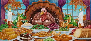 Randal Spangler クロスステッチ刺しゅうチャート HAED 図案 【Turkey for Thanksgiving】 Heaven And Earth Designs 輸入 上級者 七面鳥 ターキー パイ とうもろこし コーン 秋 ドラゴン 竜 龍 キャンドル 食事 ご