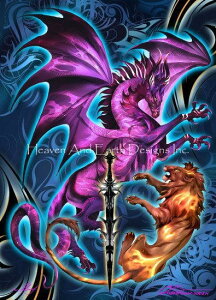Ruth Thompson クロスステッチ図案 チャート HAED 手芸 上級者 【Dragonblade Lionblade】 Heaven And Earth Designs 輸入 上級者 ドラゴン 龍 竜 獅子 ライオン 肉食 肉食動物 戦い