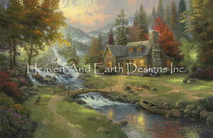 Thomas Kinkade �N���X�X�e�b�`�h���イ�`���[�g HAED �}�� �y Supersized Mountain Paradise Max Colors �z Heaven And Earth Designs ���i �R �� �J���g���[�n�E�X