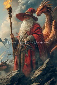 The Solo Collection クロスステッチ 刺しゅう チャート HAED 図案 【 Mini Solo Protector 】 Heaven And Earth Designs 輸入 上級者 ドラゴン 竜 龍 魔法使い