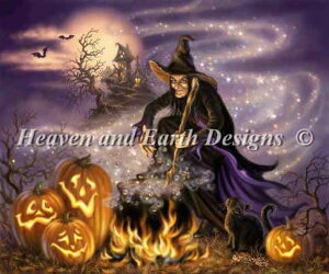 Dona Gelsinger クロスステッチ刺しゅうチャート HAED 図案 【 All Hallows Eve / All Hallows Eve Max Colors 】 Heaven And Earth Designs ハロウィン ハロウィーン かぼちゃ カボチャ 南瓜 魔女