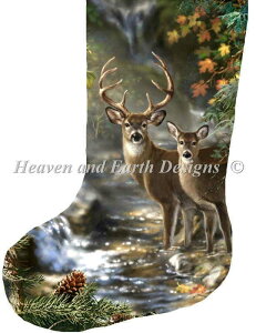 Dona Gelsinger クロスステッチ 図案 刺しゅう チャート 【 Stocking Deer Creek 】 Heaven And Earth Designs 輸入 上級者 クリスマス クリスマスブーツ クリスマスストッキング