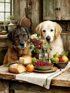 Katrina Bair �N���X�X�e�b�` �}�� �h���イ �`���[�g �y Mini Cute Farmhouse Kitchen and Dogs �z Heaven And Earth Designs �㋉�� �S�[���f�����g���o�[ ���� �C�k �� �h�b�O �t���[�c �p�� �ʕ� �H�� ���H