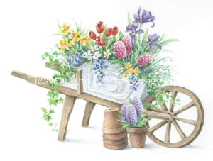 Carol Wilson �N���X�X�e�b�` �}�� �h���イ �`���[�g �y Wheel Barrow and Flowers �z Heaven And Earth Designs �㋉�� �� �t�����[