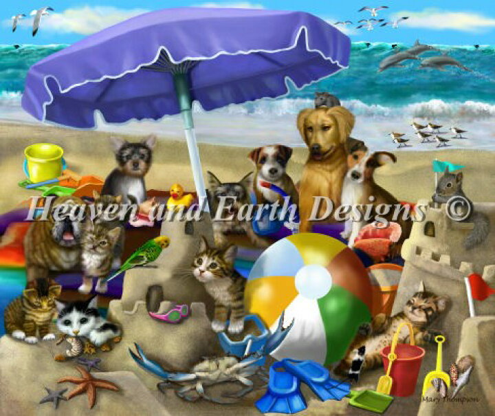 楽天市場 Heaven And Earth Designs Haed クロスステッチ刺繍 図案 輸入 Beach Buds Day 海 猫 犬 全面刺し 上級者 クロスステッチ手芸雑貨シーボンヌ