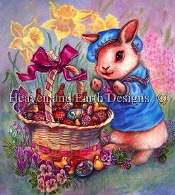 Heaven And Earth Designs (HAED) クロスステッチ刺繍 図案 輸入 Easter Basket 春 イースター うさぎ ひよこ 全面刺し 上級者