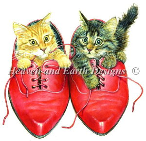 Heaven And Earth Designs (HAED) �N���X�X�e�b�`�h�J �}�� �A�� Kittens in Rons Red Shoes �L �V���[�Y �C �㋉��