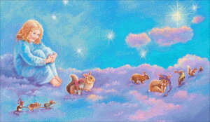 Heaven And Earth Designs (HAED) NXXeb`hJ } A _̒̏Ɠ Girl And Animals In Clouds Sʎh ㋉