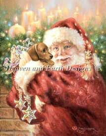クロスステッチ刺繍 図案 輸入 Heaven And Earth Designs (HAED) ダックスフンドとクリスマス Dachshund for Christmas 全面刺し 上級者