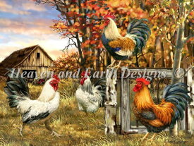 クロスステッチ刺繍 図案 輸入 Heaven And Earth Designs (HAED) 鶏舎 Rooster Farm 全面刺し 上級者