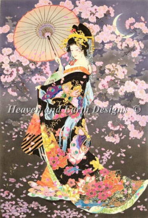楽天市場 森田春代 美人画 Heaven And Earth Designs クロスステッチ図案 チャート 夜桜 Yozakura Max Colors クロスステッチ手芸雑貨シーボンヌ