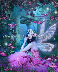 Heaven And Earth Designs クロスステッチ刺繍 図案 HAED 輸入 上級者 Designs By Katt ピンクの蝶 Butterfly Pink 全面刺し