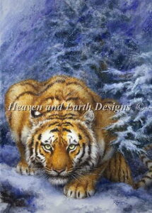KAYOMI HARAI クロスステッチ刺しゅうチャート HAED 図案 【Supersized Winter Forest Max Colors】 Heaven And Earth Designs 難しい 上級者 海外 輸入 とら 寅 虎 トラ 雪 冬 雪景色