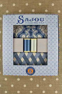 �T�W���[�iMaison Sajou�j �~�V����2�{�ƖȐ��n2��̃{�b�N�X�Z�b�g �yBOTE CADEAU TISSUS ET FILS DAMAS BLEU�z �t�����X BTE_TIS_SAJ_FIL_02_05_A �y�\��z