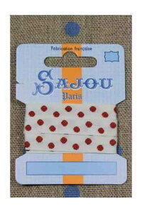 Maison SajouiTW[j{1m yRUBAN COTON - 11 MM - FOND CRU - MOTIF POIS ROUGEz tX AG RUB_COUT_011_01 y\z