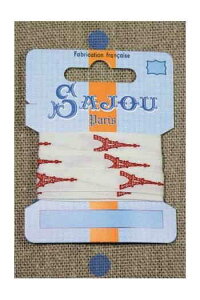Maison SajouiTW[jhJ{1m y11 MM COTTON RIBBON ECRU BASE RED EIFFEL TOWER MOTIFz tX A RUB_COUT_011_02 y\z