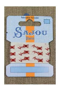Maison SajouiTW[j|イ{1m y11 MM COTTON RIBBON ECRU BASE RED LITTLE BOBBINS MOTIFz tX A RUB_COUT_011_04 y\z