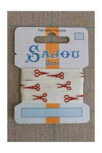 Maison SajouiTW[jイ|{1m y11 MM COTTON RIBBON ECRU BASE RED SCISSORS MOTIFz tX A RUB_COUT_011_26 y\z