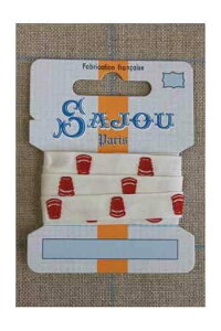 SajouiTW[jイ{ 1m |p y11 MM COTTON RIBBON ECRU BASE RED THIMBLES MOTIFz tX A RUB_COUT_011_31 y\z