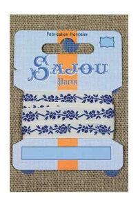 SAJOUiTW[j hJ{ 1m |p y11 MM COTTON RIBBON ECRU BASE BLUE FLORAL MOTIFz tX A RUB_COUT_011_07 y\z