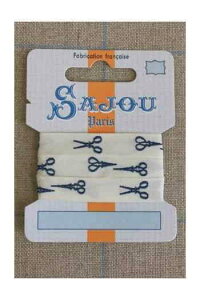 TW[iSajouj hイ{ 1m | m y11 MM COTTON RIBBON ECRU BASE BLUE SCISSORS MOTIFz tX A RUB_COUT_011_27 y\z