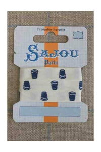 TW[iMaison Sajouj hJ{ 1m |p m y11 MM COTTON RIBBON ECRU BASE BLUE THIMBLES MOTIFz tX A RUB_COUT_011_32 y\z
