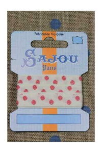 TW[(SAJOU) イ{ 1m m | y11 MM COTTON RIBBON ECRU BASE PINK POLKA DOT MOTIFz tX A RUB_COUT_011_09 y\z