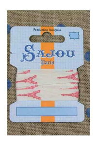 TW[ hJ{ 1m m |p y11 MM COTTON RIBBON ECRU BASE PINK EIFFEL TOWER MOTIFz tX A RUB_COUT_011_10 y\z